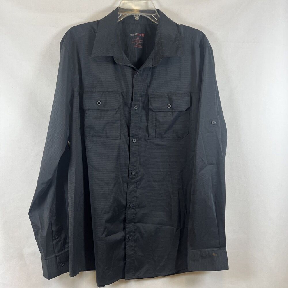 Swiss Tech Blue Quick Dry Long Sleeve Fishing Utility Shirt Men L